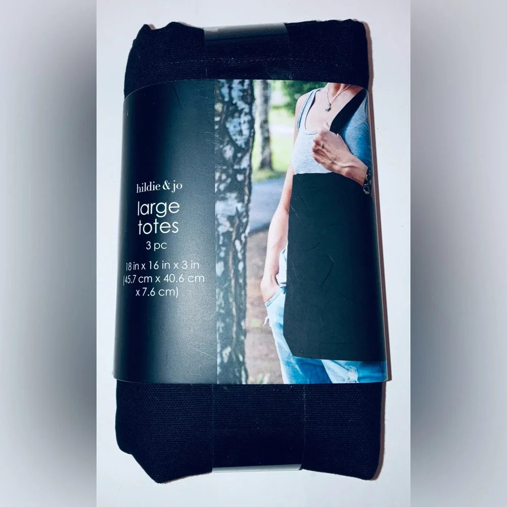 Hildie & Jo Canvas Totes 3-Packs - NEW! Black.